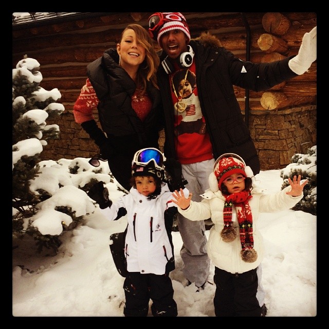 Mariah, Nick and the twins in Colorado for Christmas 2013